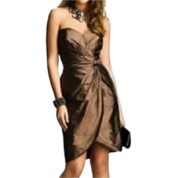 Alfred Angelo Dresses & Skirts - Alfred Angelo Brown Shiny Silk Strapless Cocktail Dress